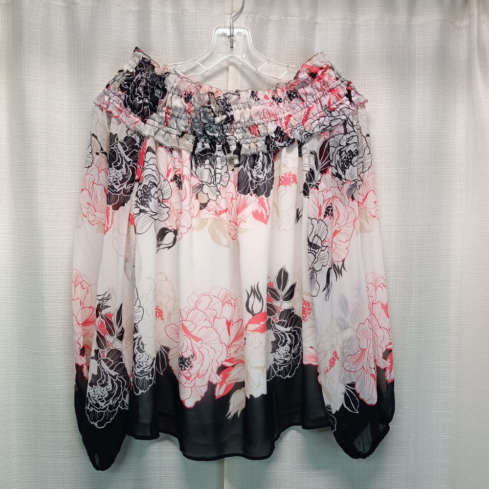 White House Black Market Floral Off The Shoulder Blouse Jasmine Edge Ecru L NEW